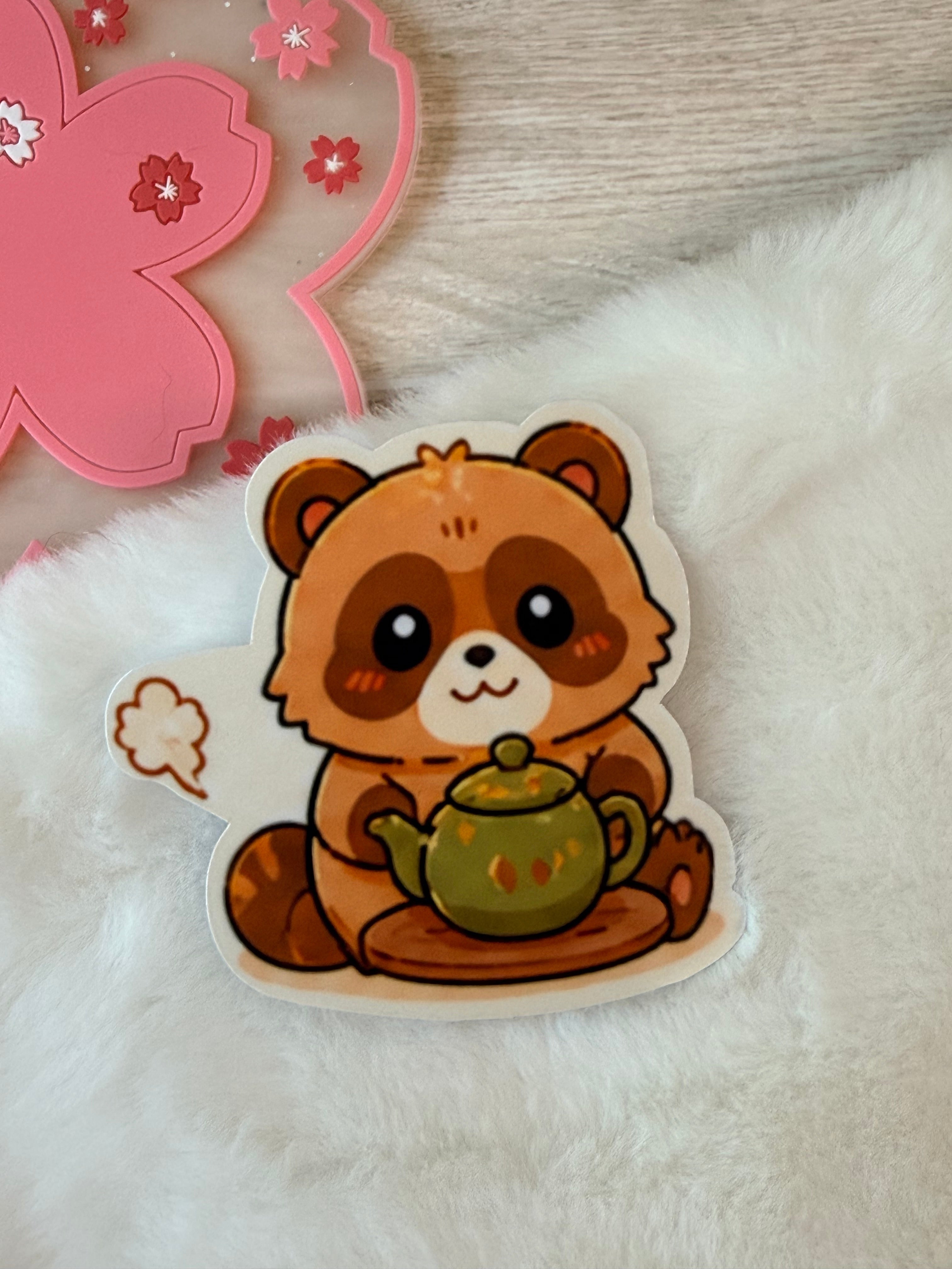 Tanuki Warm & Cozy Die-Cut Sticker - Teapot