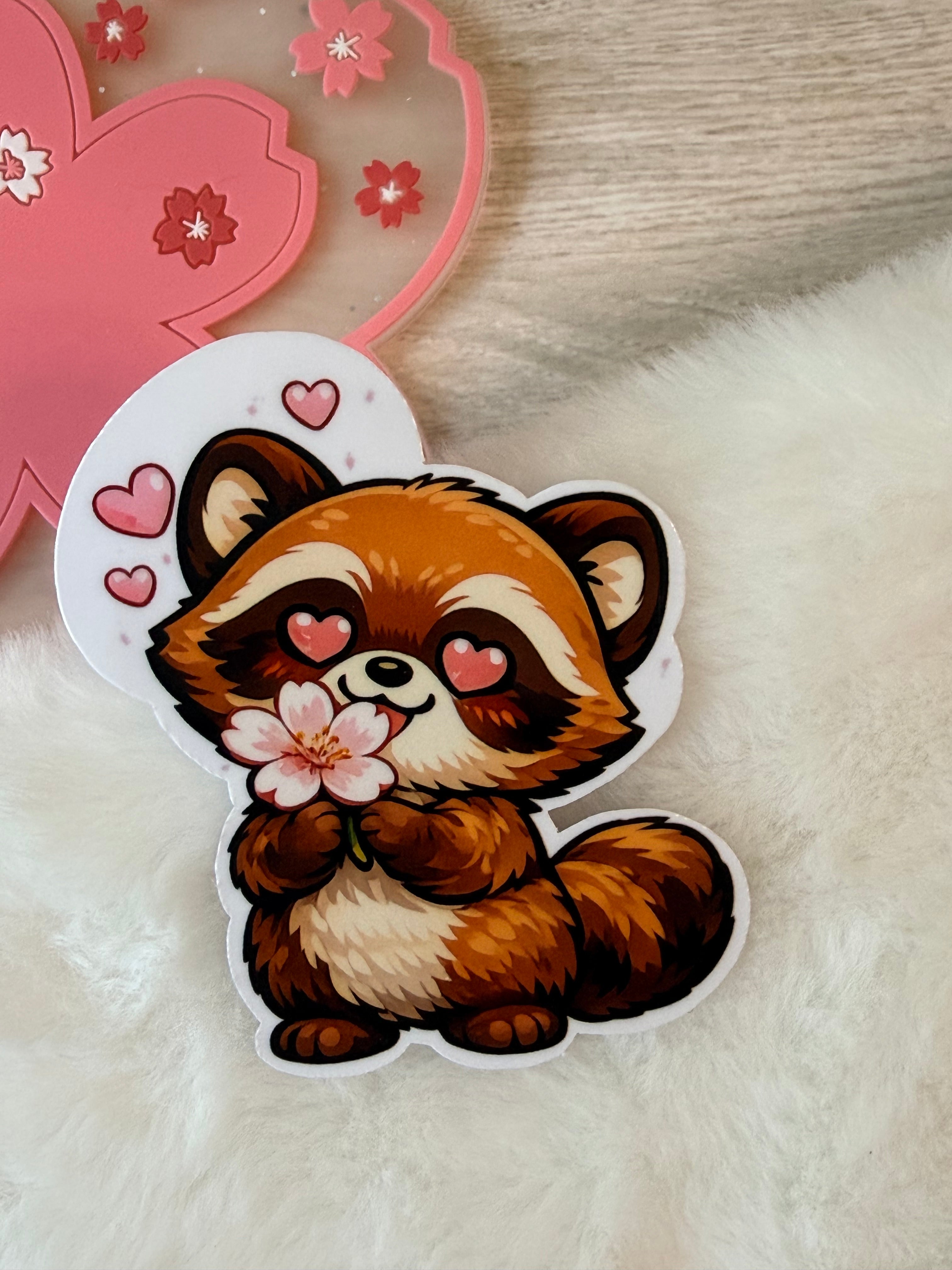 A Tanuki Situation Die-cut Sticker - Sakura Love