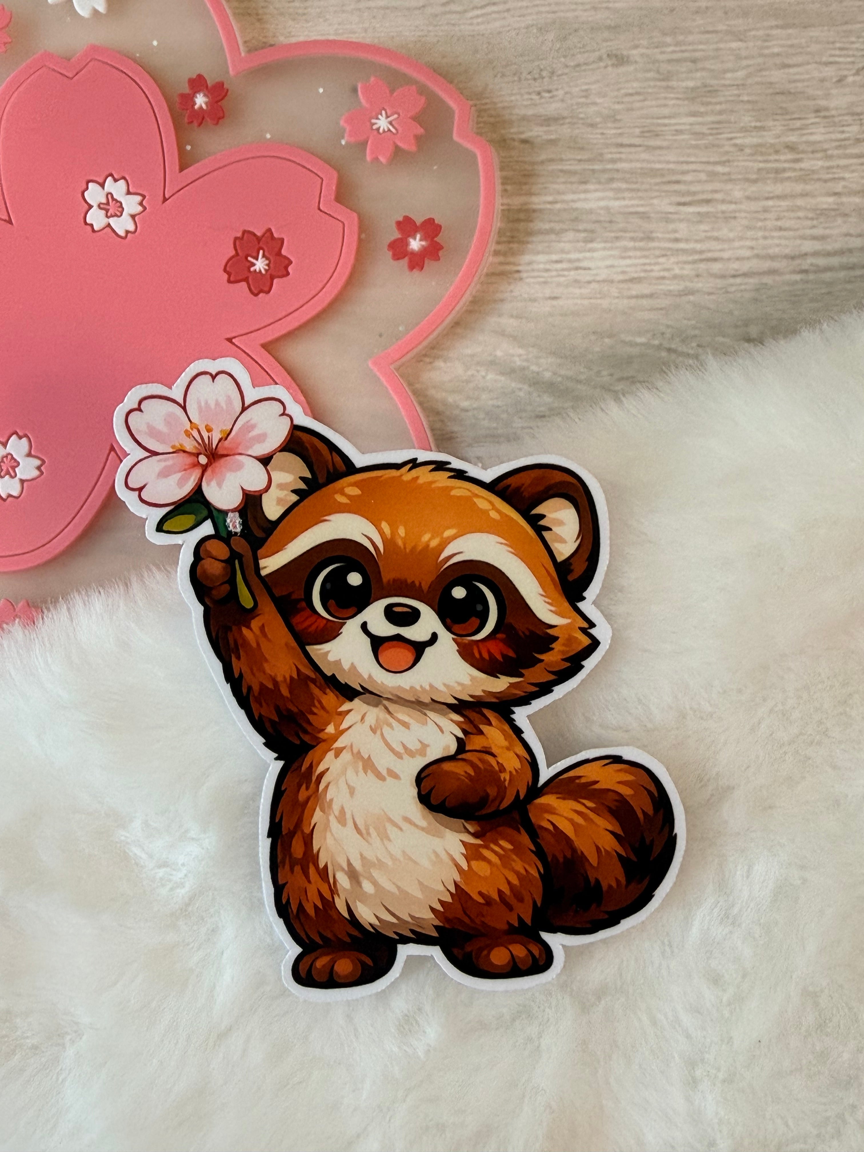 A Tanuki Situation Die-cut Sticker - Sakura For You