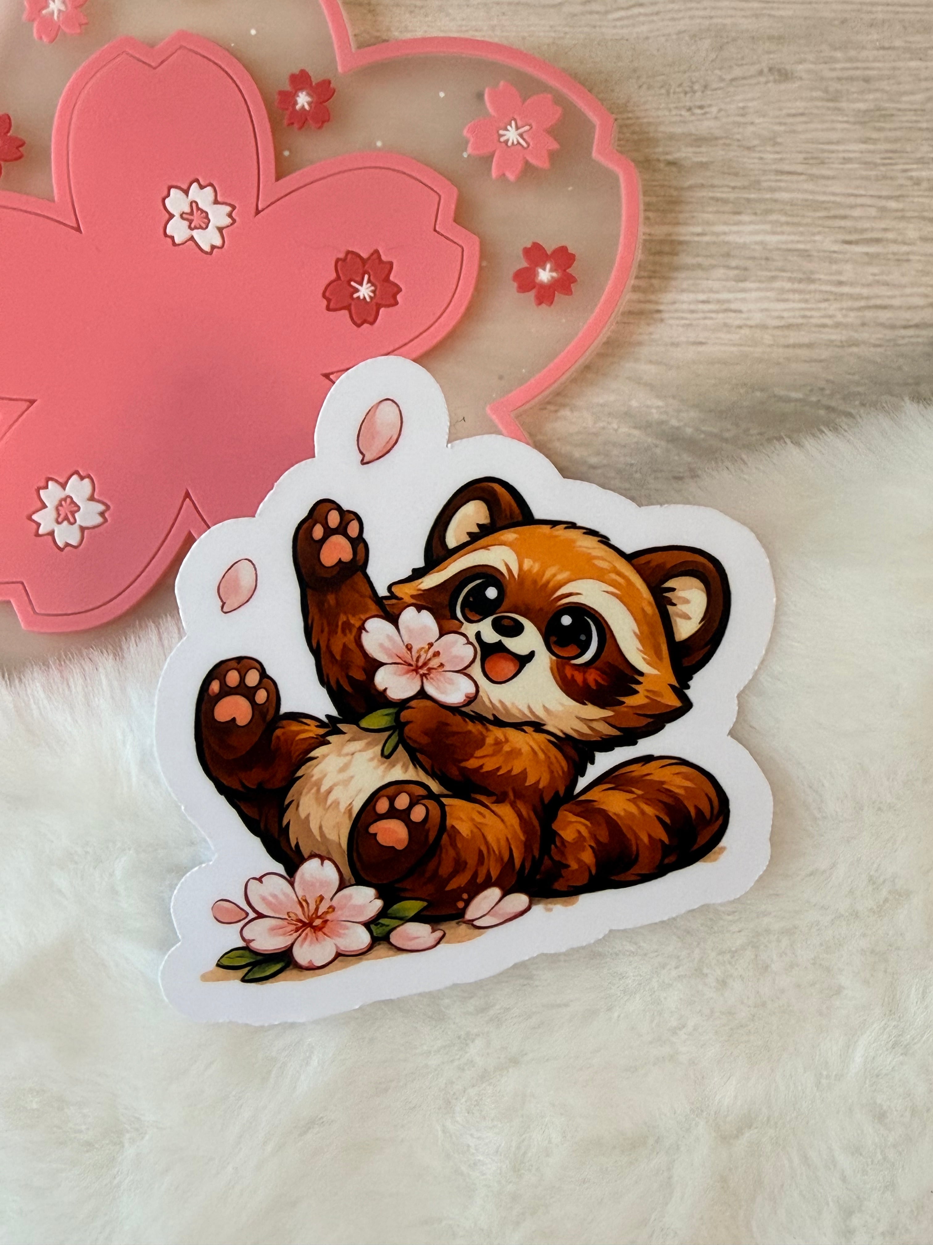 A Tanuki Situation Die-cut Sticker - Rolling in the Sakura