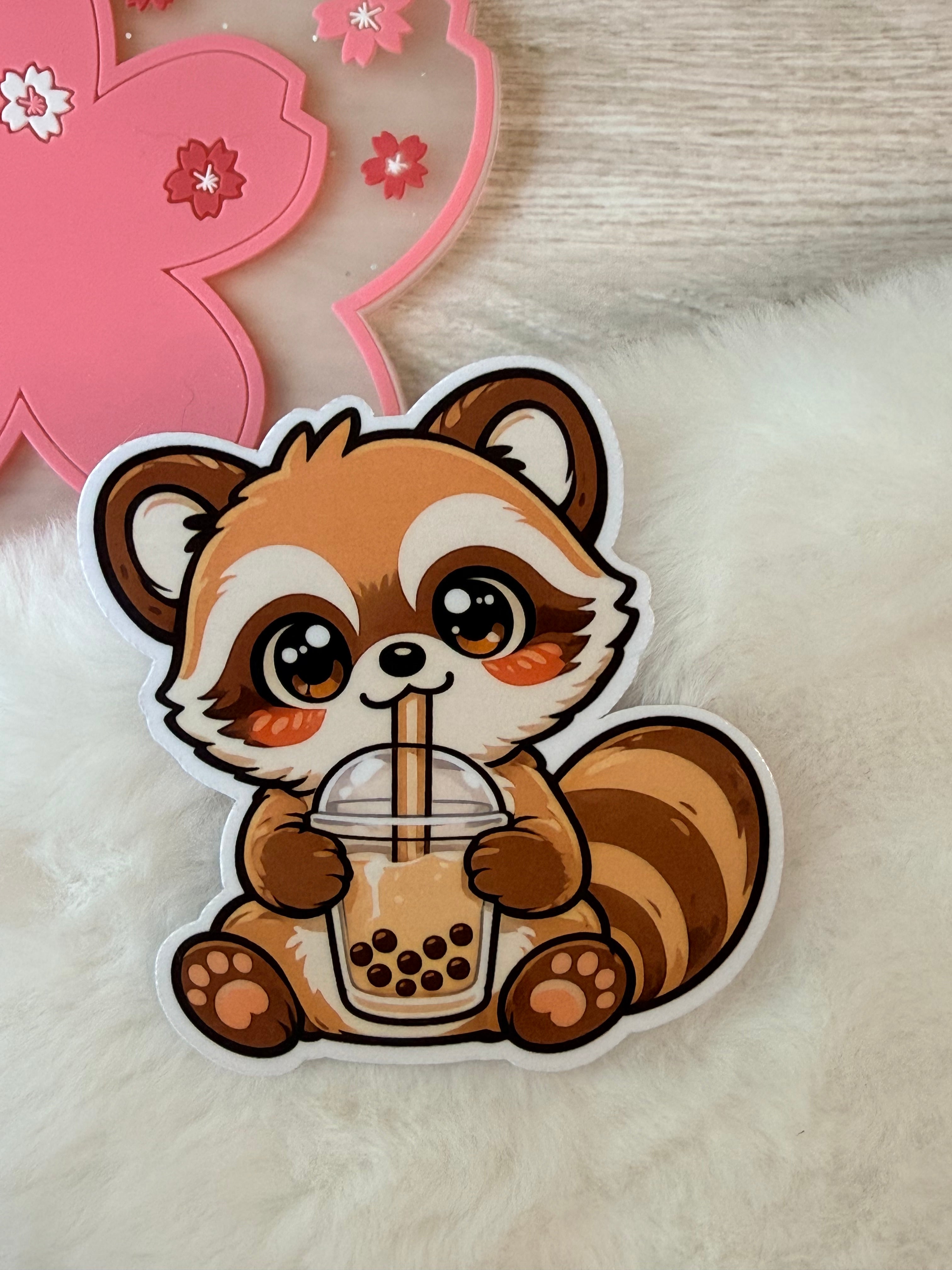 A Tanuki Situation Die-cut Sticker - Bubble Tea Anyone?