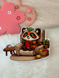 A Tanuki Situation Die-cut Sticker - Knitting Time