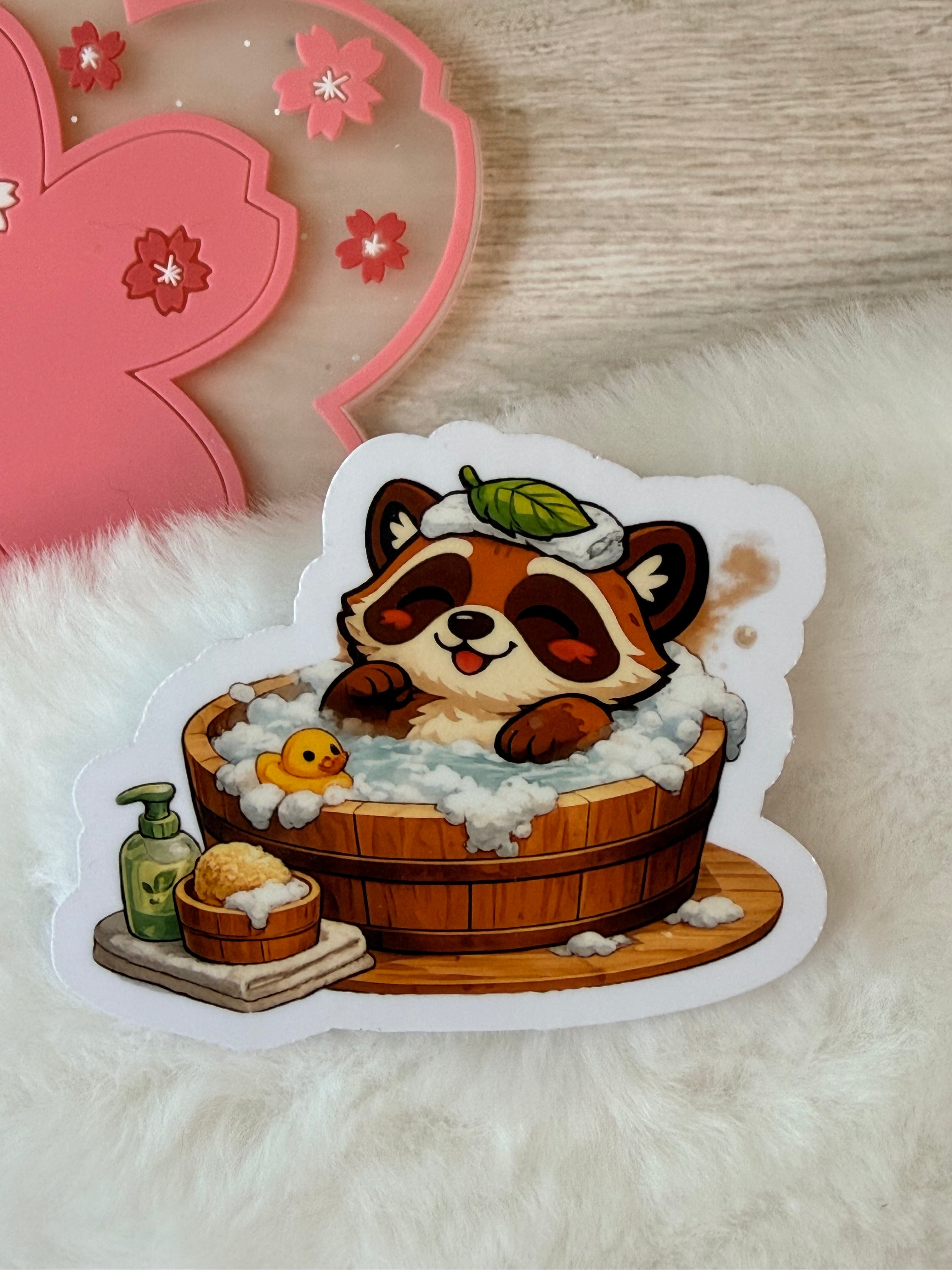 A Tanuki Situation Die-cut Sticker - Bubble Bath
