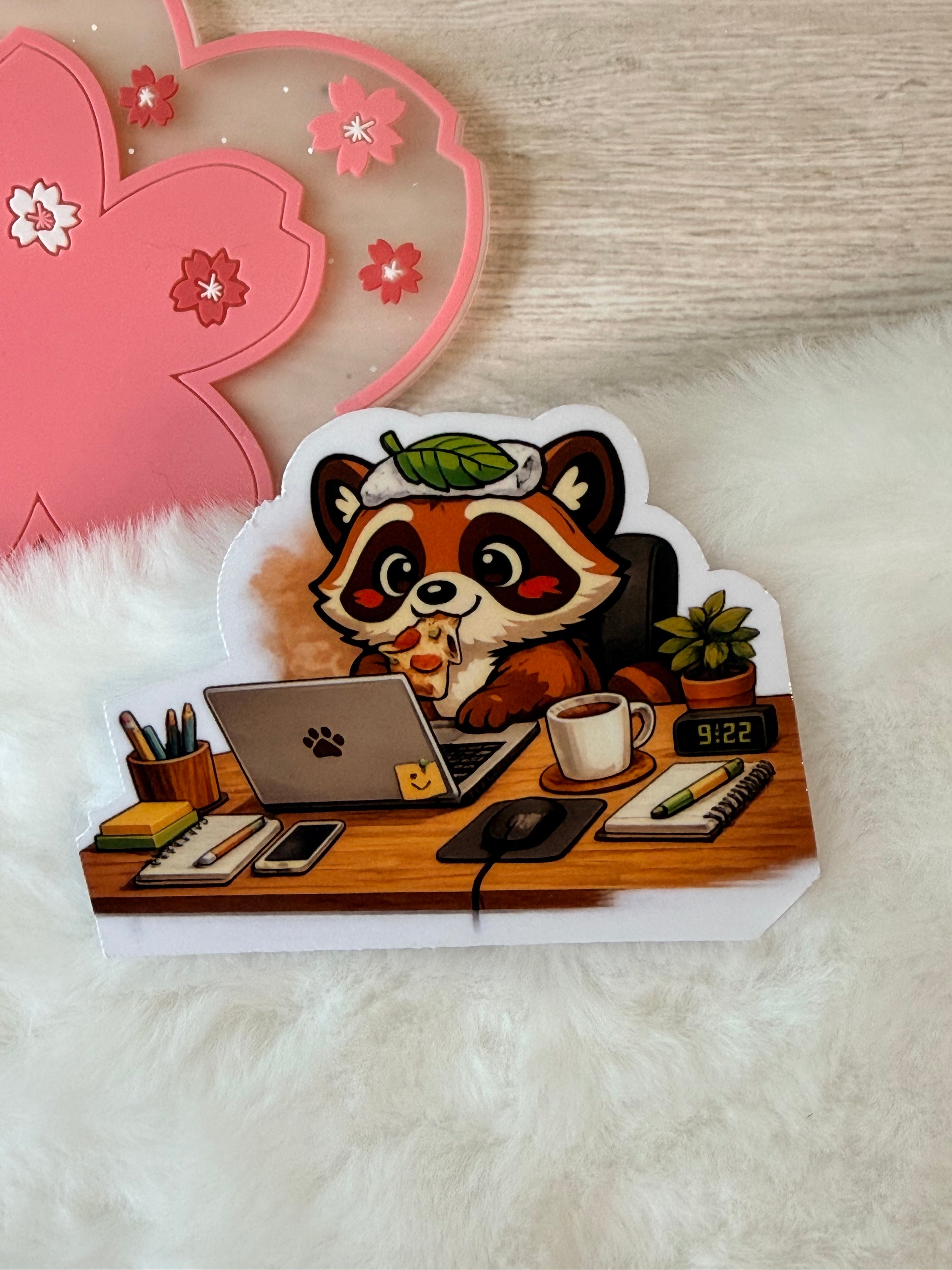 A Tanuki Situation Die-cut Sticker - Hard At Work
