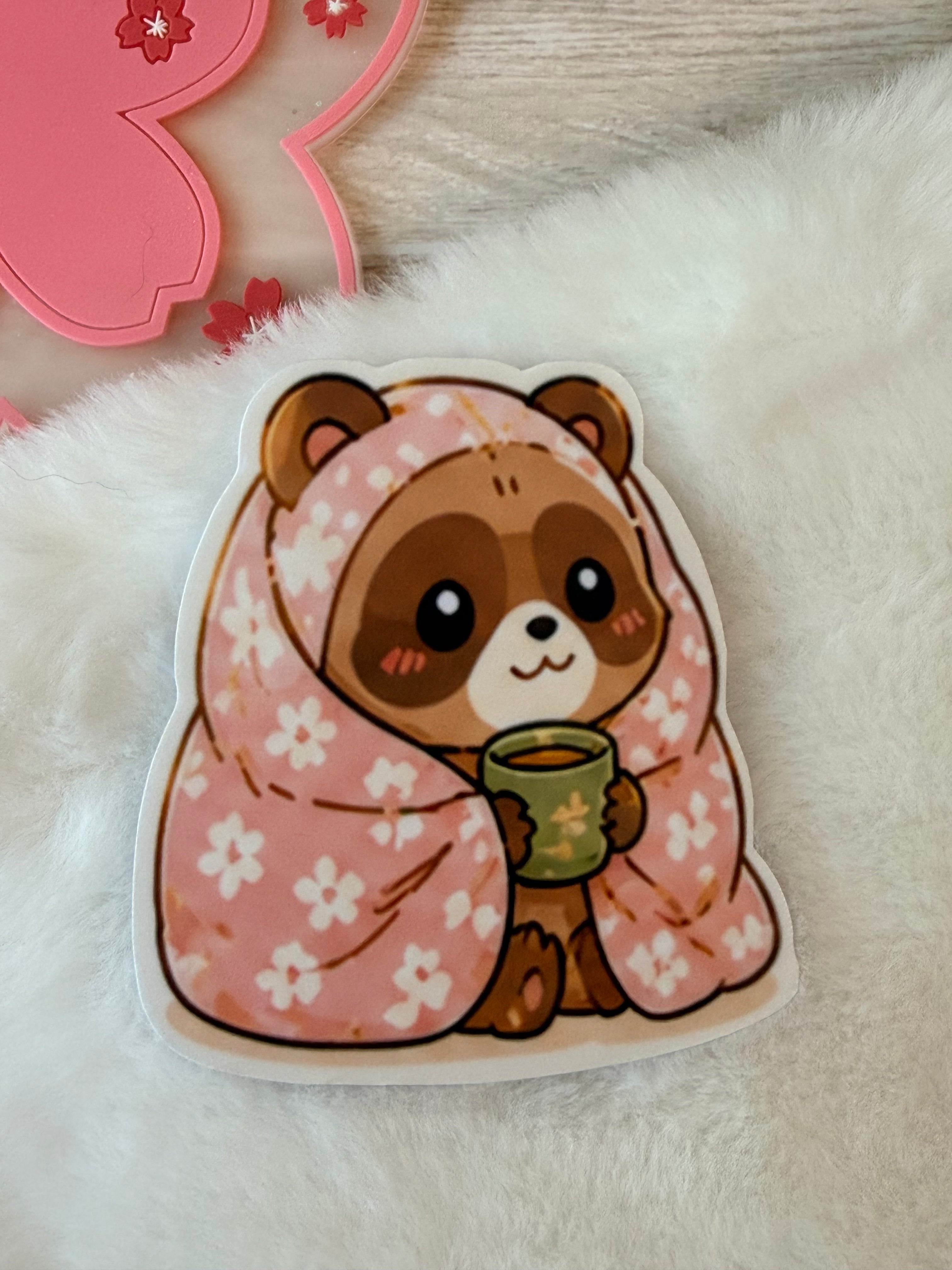 Tanuki Warm & Cozy Die-Cut Sticker - A Break with Tea