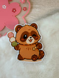 Tanuki Warm & Cozy Die-Cut Sticker - Enjoying Sweets